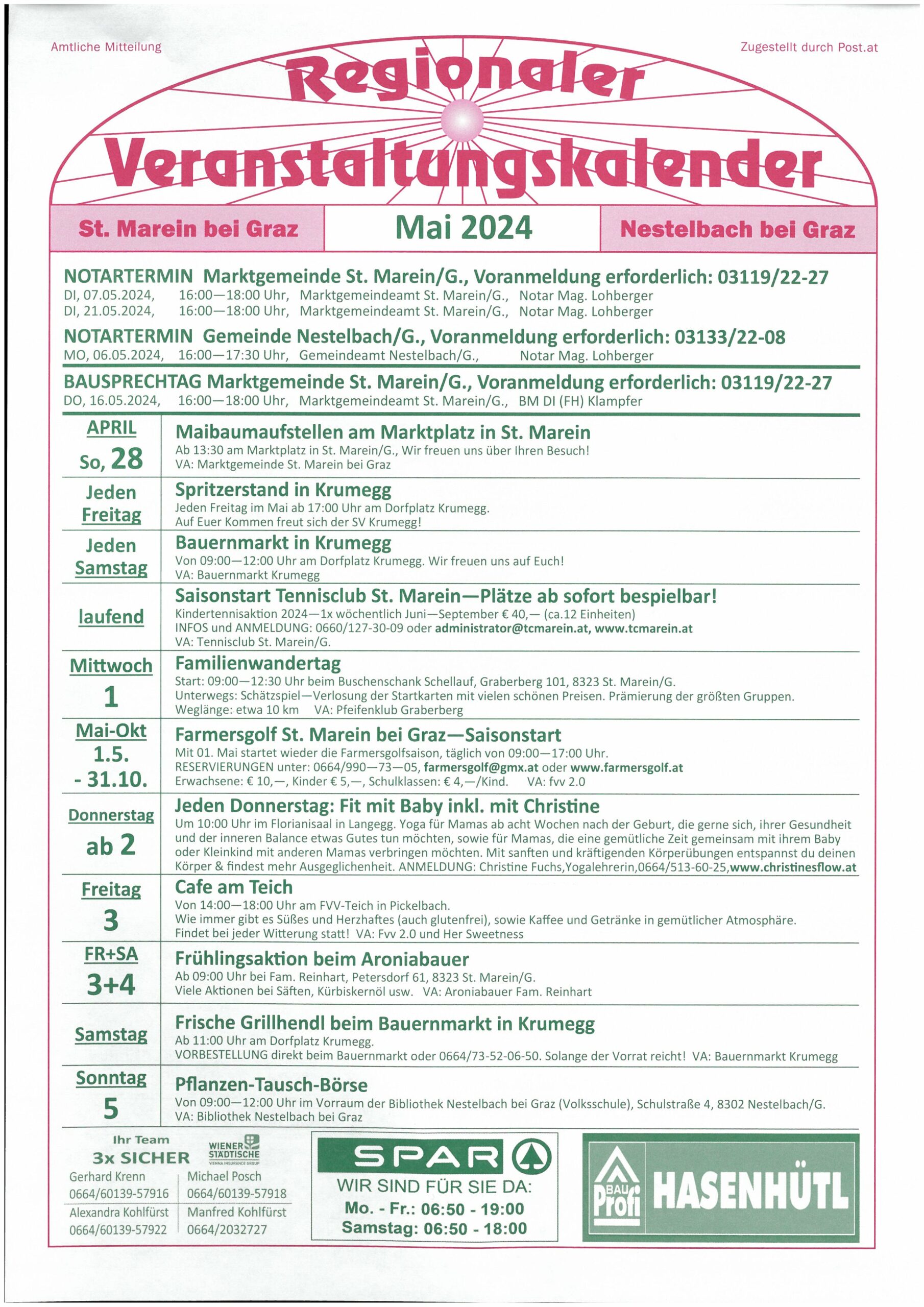 Veranstaltungskalender Mai 2024 Sankt Marein bei Graz